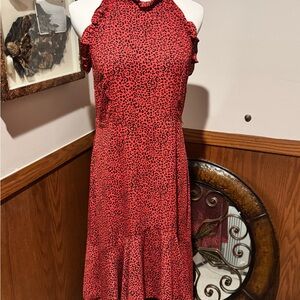 Who What Wear Red Sleeveless Halter Midi Sundress for Cocktail